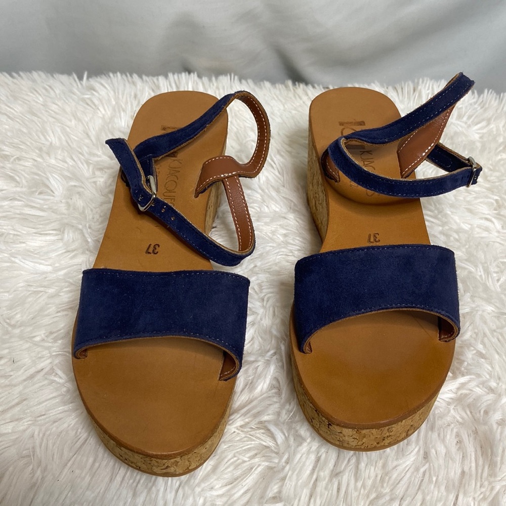 K Jacques Shoes Kjacques Cobalt Blue Cork Wedge Sandals 37
